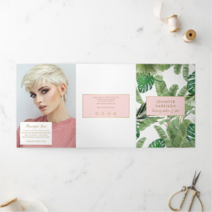 Brochure de salon à motif de feuilles tropicales à