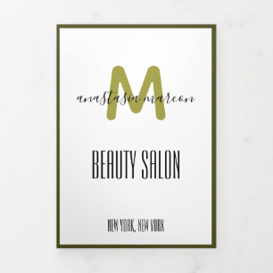 Brochure de salon de monogramme photo vert or blan
