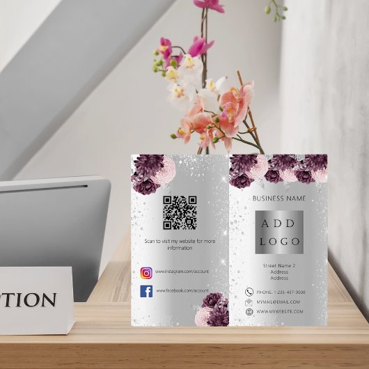 Brochure d'entreprise florale bordeaux argent