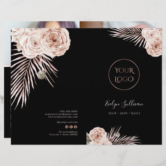 Brochure du menu de service rose tropical (Devant / Derrière)