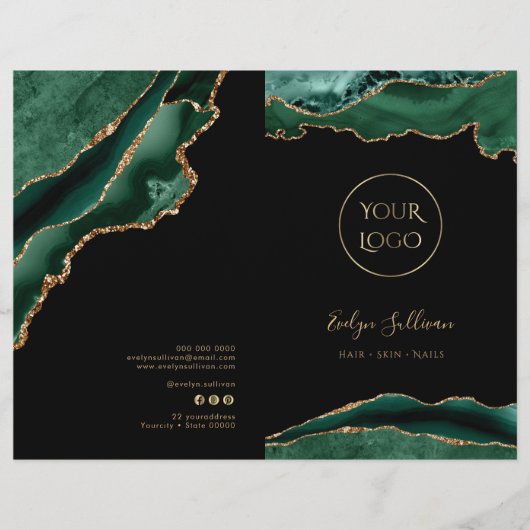 Brochure du menu du service agate émeraude et or (Devant)