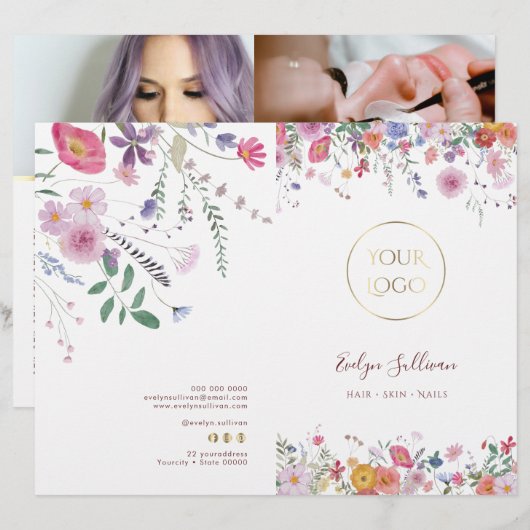 Brochure du menu du service fleur sauvage frais (Devant / Derrière)