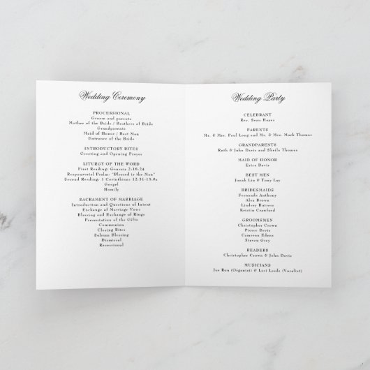 Brochure du programme de mariage catholique (Intérieur)