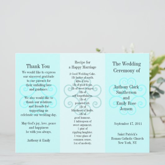 Brochure du programme de mariage Curl bleu (Debout devant)