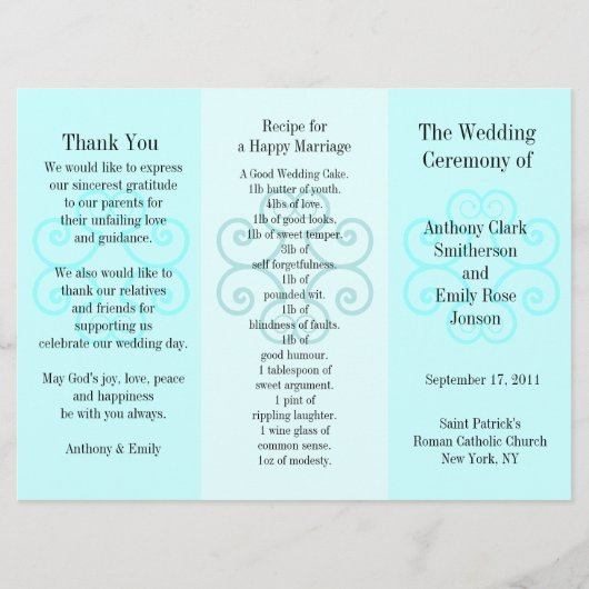 Brochure du programme de mariage Curl bleu (Devant)