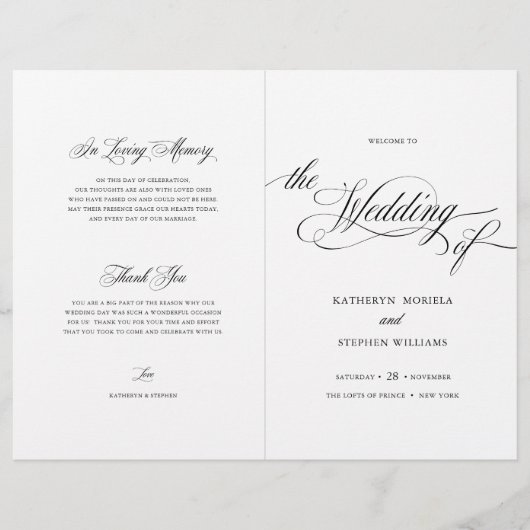 Brochure du programme de mariage élégant à script  (Devant)