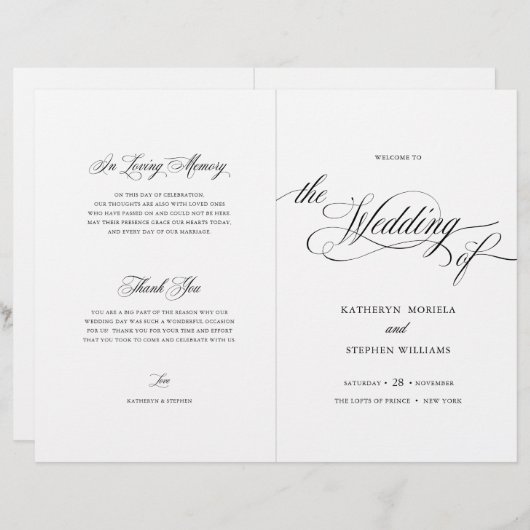Brochure du programme de mariage élégant à script  (Devant / Derrière)
