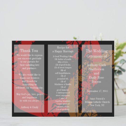 Brochure du programme de mariage Rouge anneau Brow (Debout devant)