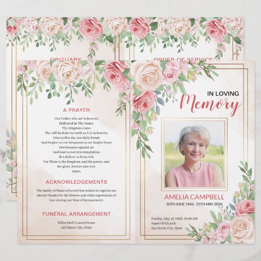 Brochure du programme funéraire | Ordre de service (Devant / Derrière)