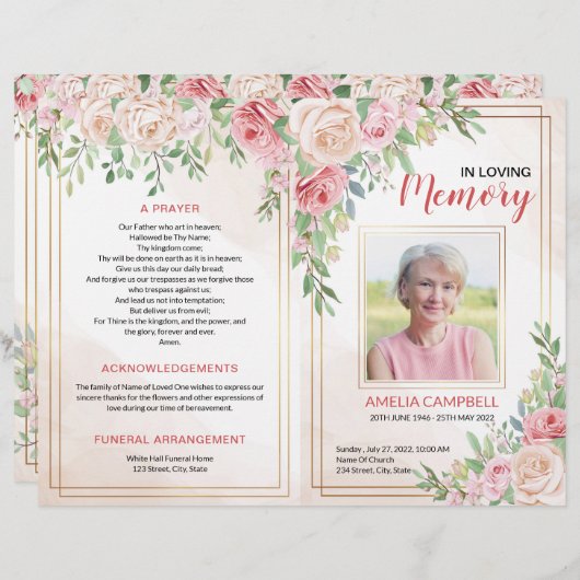 Brochure du programme funéraire | Ordre de service (Devant / Derrière)