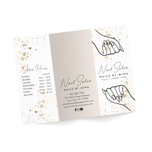 Brochure du salon à ongles blanc et neutre