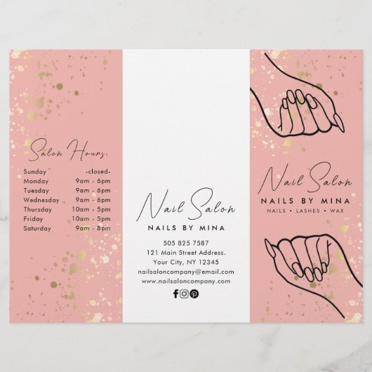 Brochure du salon à ongles blanc et rose Gold Spec (Devant)