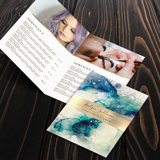 Brochure du service d'aquarelle turquoise bleue