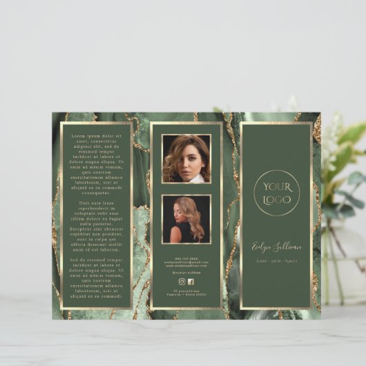 Brochure élégante Sage Green Gold Agate (Debout devant)