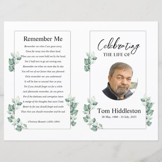 Brochure over het begrafenisprogramma Sjabloon (Voorkant)