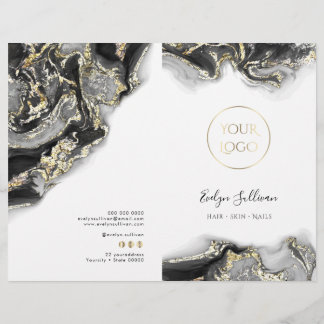 Brochure over zwart marmerend design service-menu