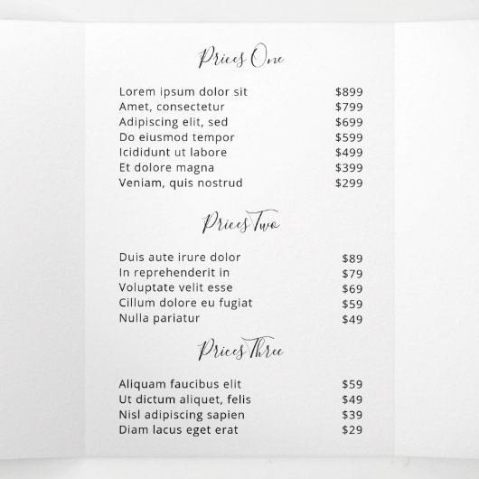 Brochure over zwarte en witte elegante zakendrievo drieluik kaart (Binnenkant midden)