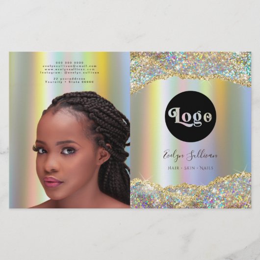 Brochure pliante Faux iridescente parties scintill (Devant)