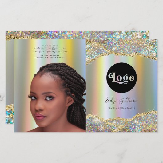 Brochure pliante Faux iridescente parties scintill (Devant / Derrière)