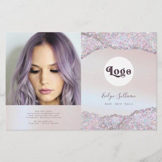 Brochure pliante Faux iridescente rose parties sci (Devant)