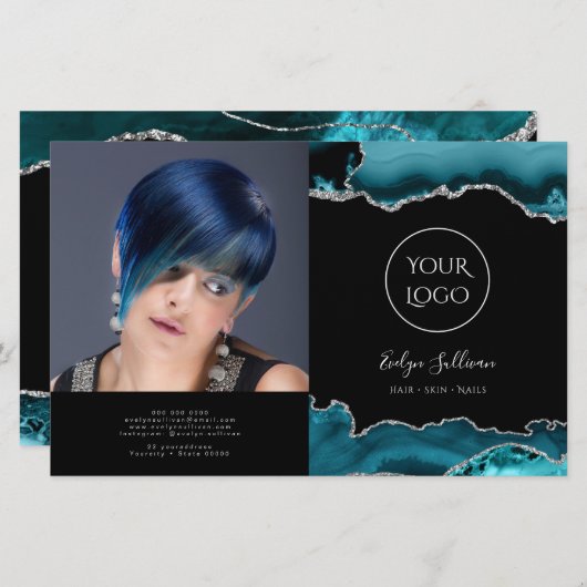 Brochure pliée en argent turquoise (Devant / Derrière)