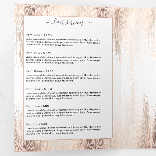 Brochure pour plume Glam Script Rose Gold Confetti (Intérieur en premier)
