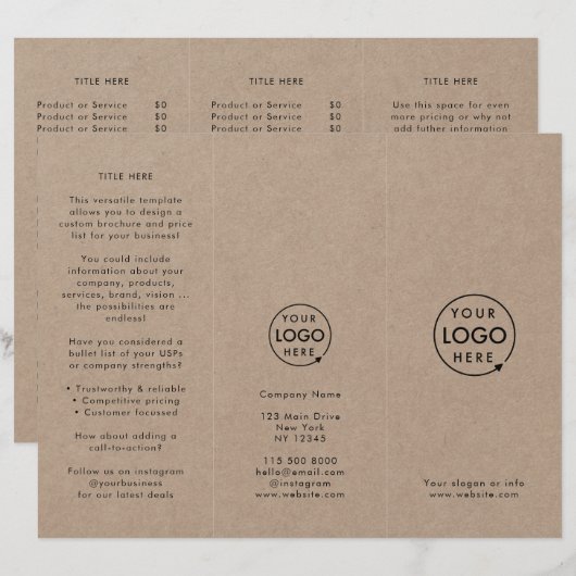 Brochure simple Rustique Kraft Logo Tri-fold (Devant / Derrière)