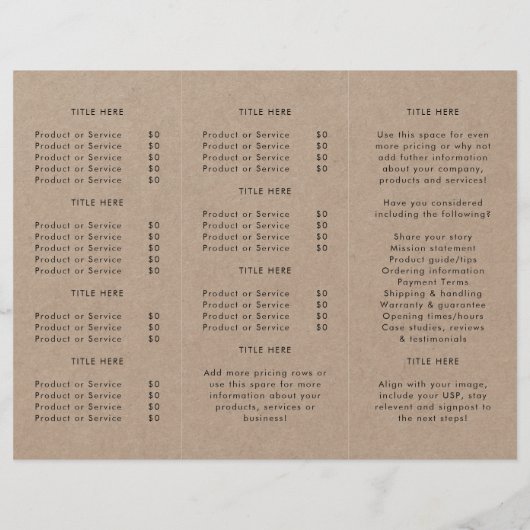 Brochure simple Rustique Kraft Logo Tri-fold (Dos)