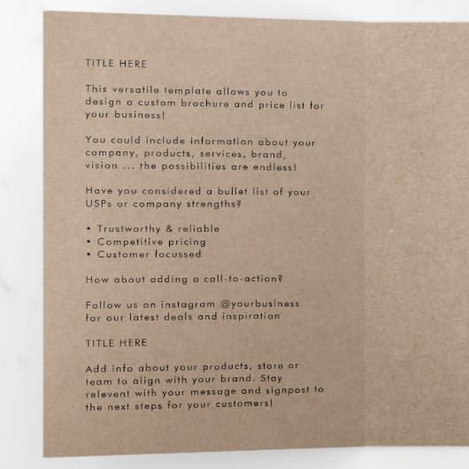 Brochure simple Rustique Kraft Logo Tri-fold (Intérieur en premier)