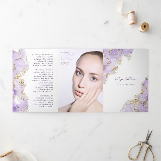 Brochure triplée design marbré violet lavande (Extérieur)