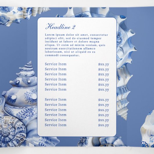 Brochure triplée du logo Blue Seashell (Intérieur au milieu)