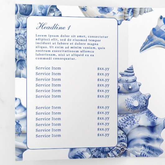 Brochure triplée du logo Seashell (Intérieur en premier)