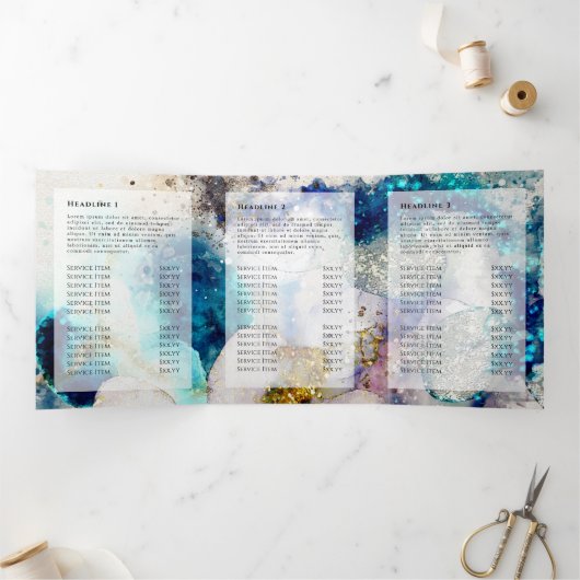 Brochure triplée parties scintillant or bleu (Intérieur)