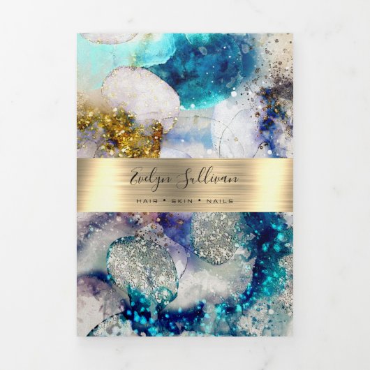Brochure triplée parties scintillant or bleu (Page de couverture)