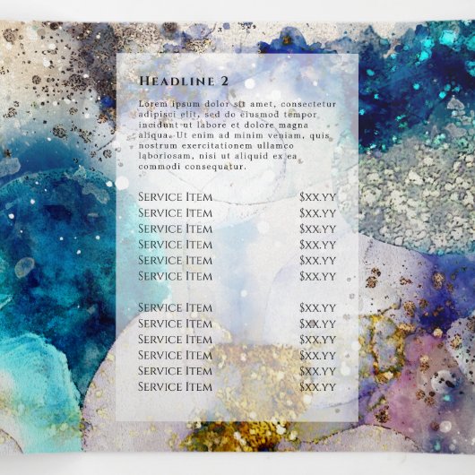 Brochure triplée parties scintillant or bleu (Intérieur au milieu)