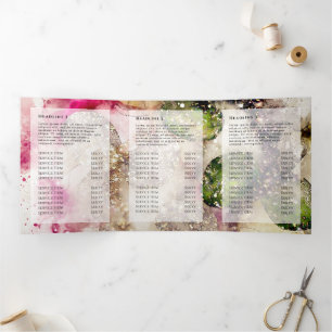 Brochure triplée parties scintillant rose vert