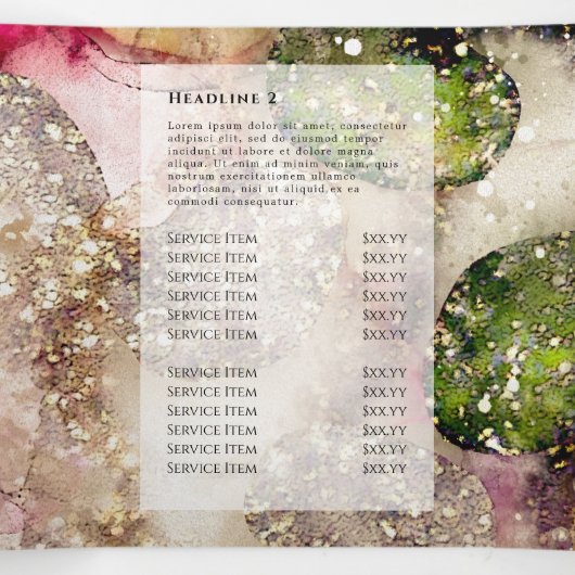 Brochure triplée parties scintillant rose vert (Intérieur au milieu)