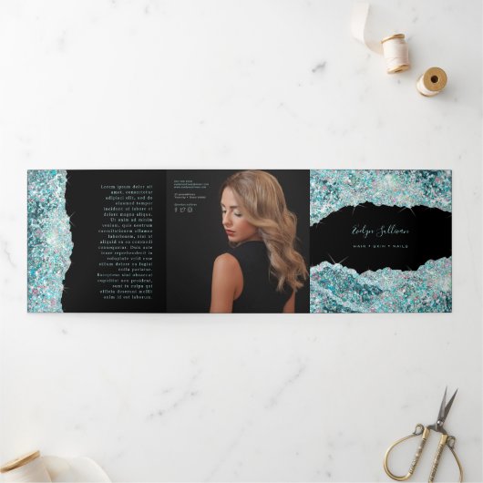Brochure triplée parties scintillant turquoise Fau (Extérieur)