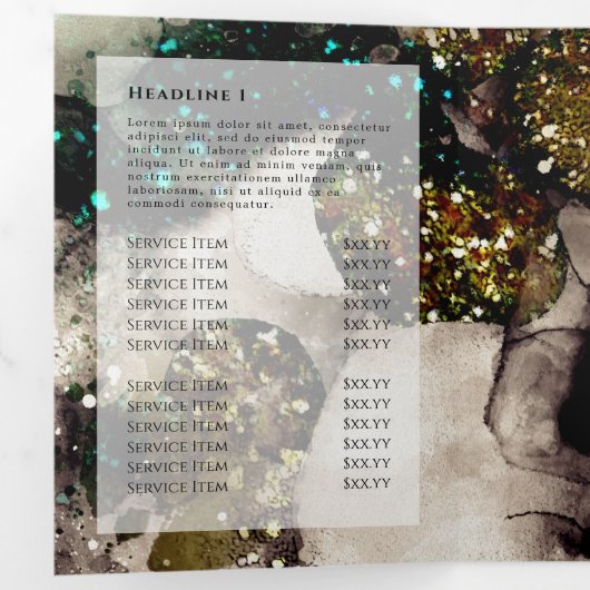 Brochure triplée vert émeraude olive (Intérieur en premier)