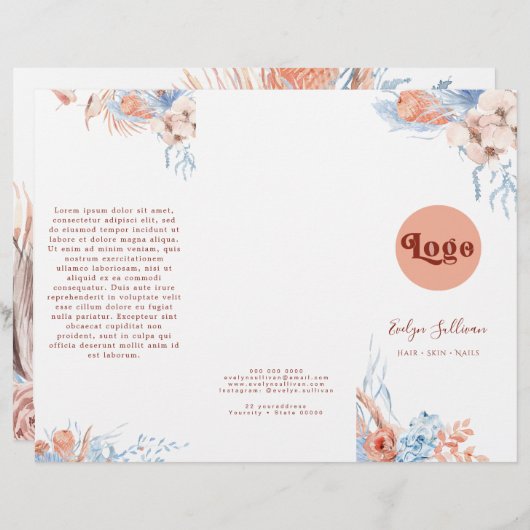 Brochure tropicale bleue et pêche (Devant / Derrière)