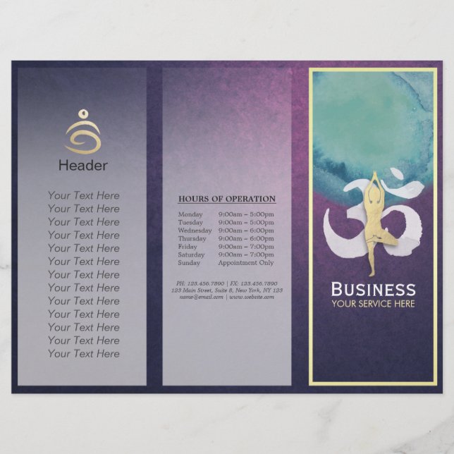 Brochures Studio De Yoga Tri-Fold Méditation Pose  (Devant)
