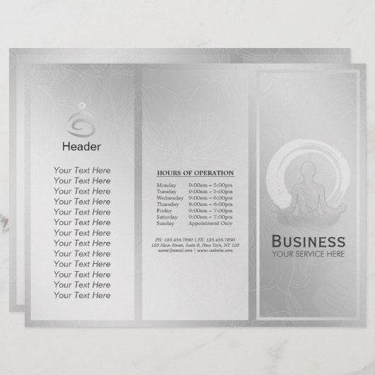 Brochures Studio Yoga Tri-Fold Pose de méditation  (Devant / Derrière)