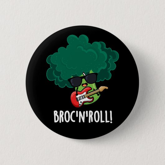 Brock and Roll Funny Veggie Broccoli Pun Dark BG Ronde Button 5,7 Cm (Voorkant)