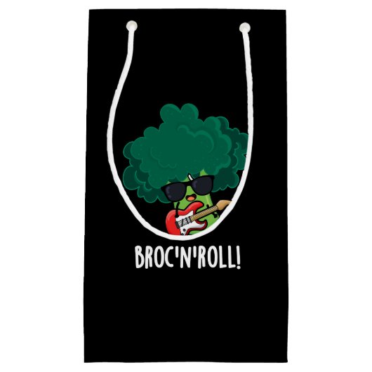 Brock n Roll Grappig Veggie Broccoli Pun Dark BG Klein Cadeauzakje (Voorkant)