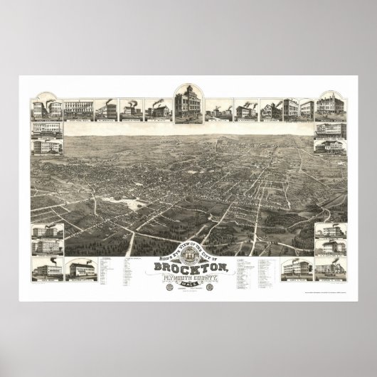 Brockton, MA Panoramic Map - 1882 Poster (Voorkant)