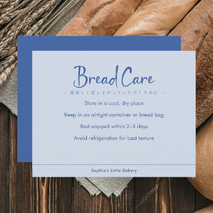 Brod verzorgingsinstructies Stofblauw typografie Bedankkaart