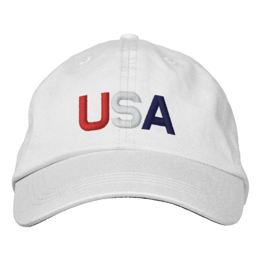 Brodée CASQUETTE blanc brodé bleu rouge USA (Devant)