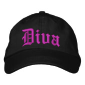 Brodée Diva Black avec Casquette Dames Rose Chaud (Devant)