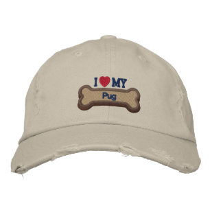 Brodée J'Aime Mon Carlin Chien Bone Brodé Casquette