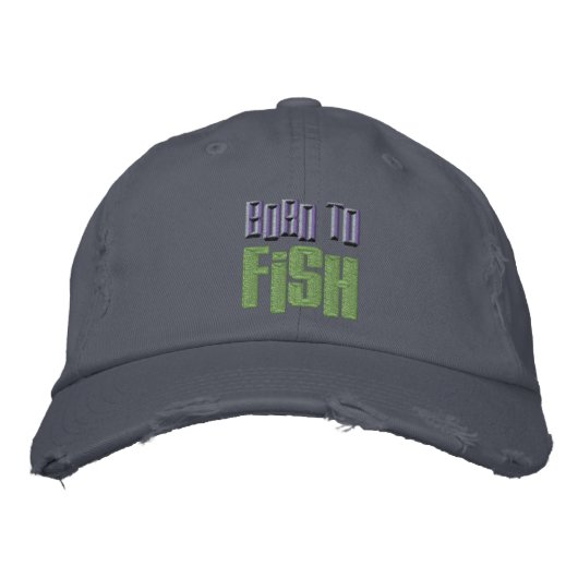 Brodée Né à Poisson brodé Distressed Baseball Casquette (Devant)